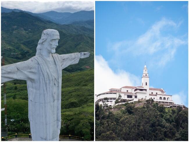 A la izquierda, monumento Cristo Rey, Cali. A la derecha, iglesia del cerro de Monserrate, Bogotá (GettyImages)