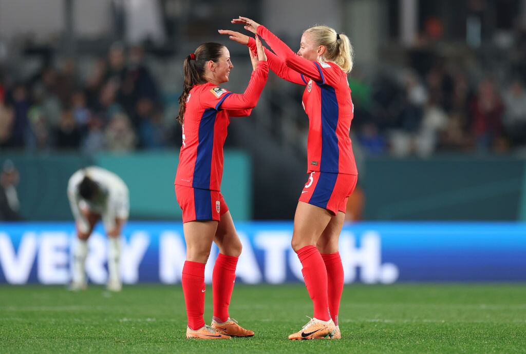 Futbolistas de Noruega celebran uno de los goles frente a Filipinas en el Mundial femenino 2023. 30 de julio de 2023. Foto: Buda Mendes/Getty Images.