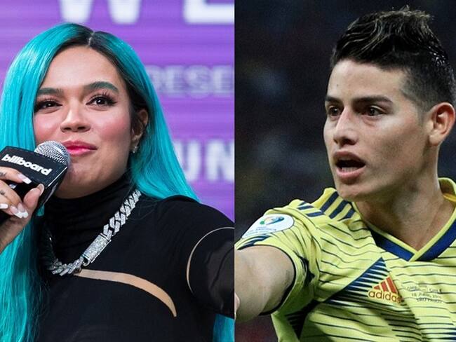 Cantante colombiana Karol G y futbolista James Rodríguez. Foto: Jason Koerner/Getty Images - Buda Mendes/Getty Images