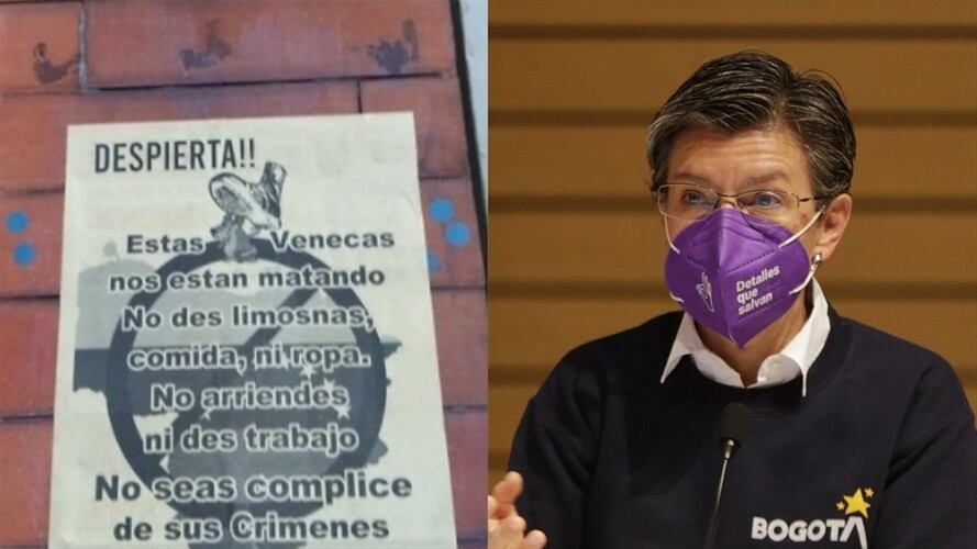 Concejala denuncia carteles contra venezolanos por discursos de Claudia López.. Foto: Twitter: @heidy_up / Colprensa - Álvaro Tavera