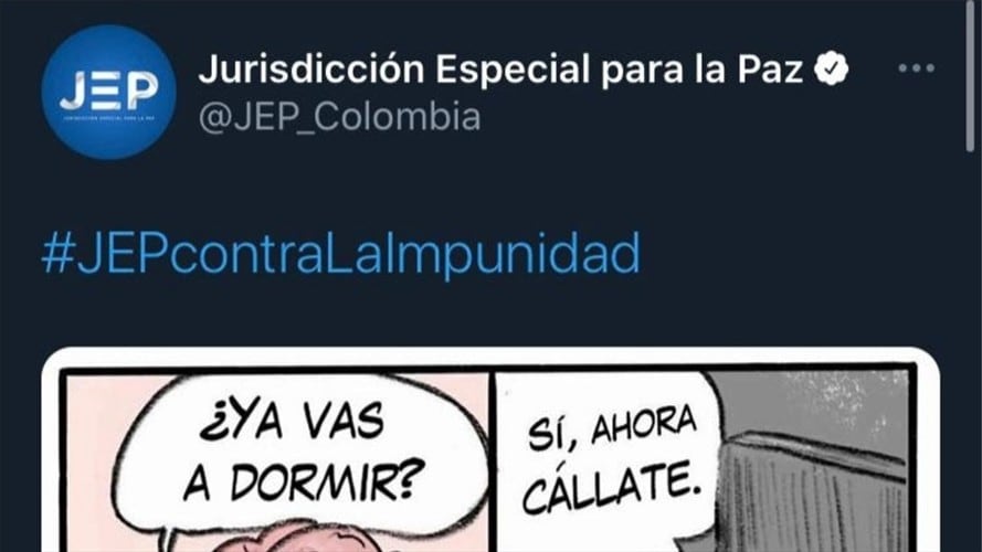 Controversia por meme de falsos positivos de la JEP. Foto: Twitter Jurisdicción Especial para la Paz