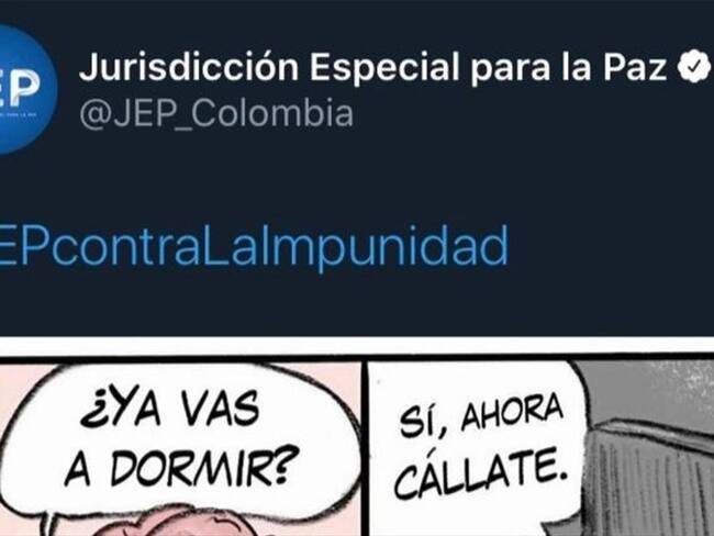 Controversia por meme de falsos positivos de la JEP. Foto: Twitter Jurisdicción Especial para la Paz