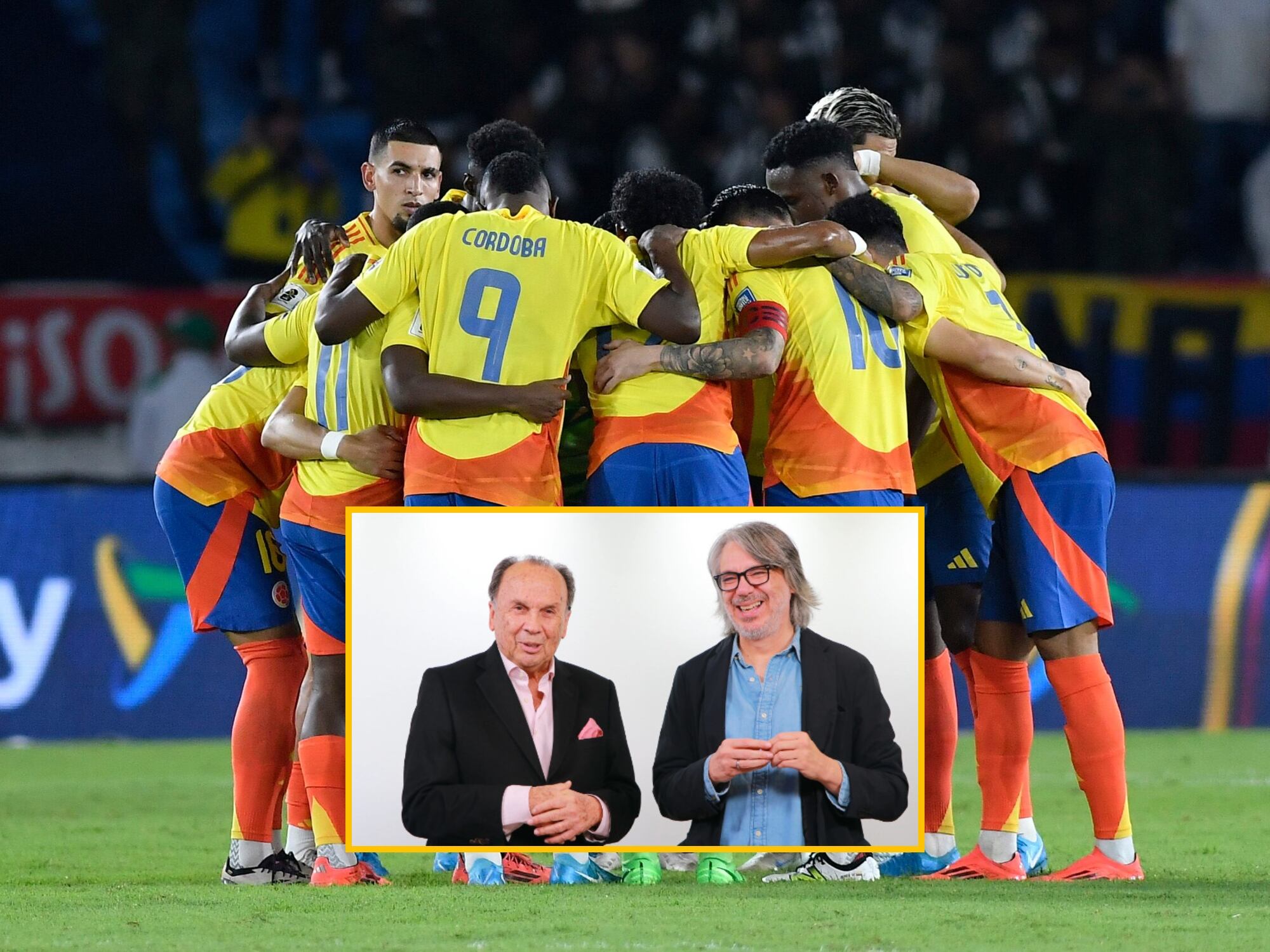 Selección Colombia y Hernán Peláez junto a Martín de Francisco. Fotos: Getty Images y W Radio.