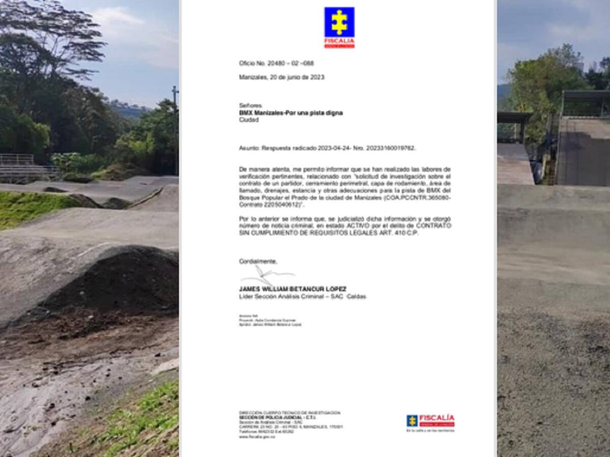 Fiscalía investigará posibles irregularidades en obras de la pista de BMX en Manizales