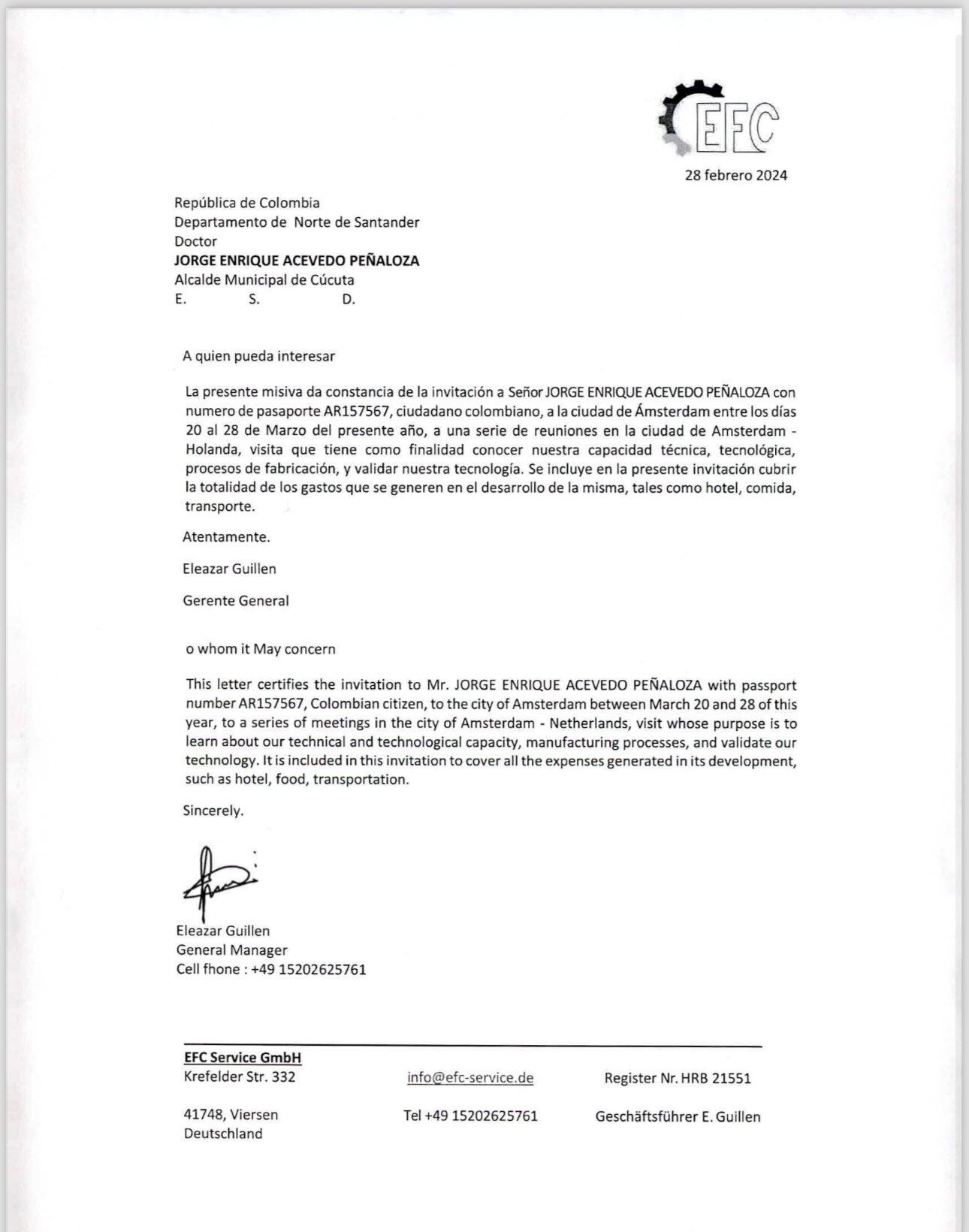 El sospechoso viaje del alcalde de Cúcuta a Europa