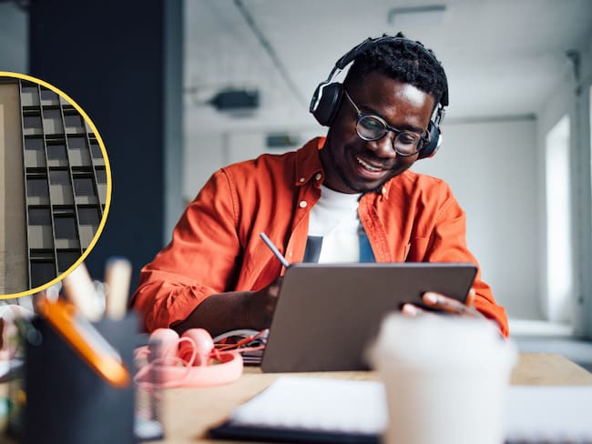Icetex lanza becas para maestrías en el exterior para jóvenes: Requisitos y cómo aplicar. Hombre estudiando en salón (Getty Images) / Edificio de Icetex (Colprensa)