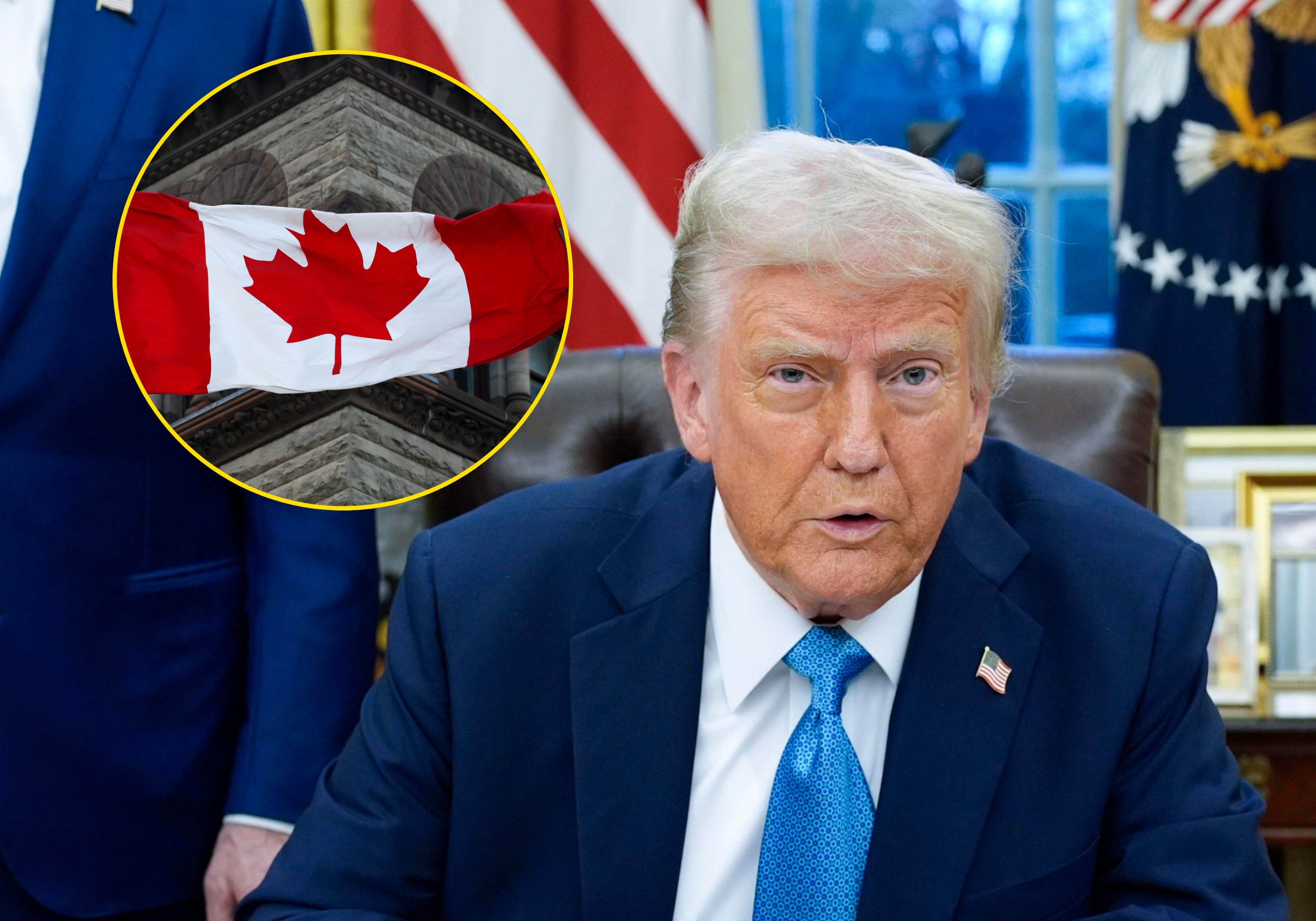 Donald Trump y bandera de Canadá. Foto:  EFE/EPA/YURI GRIPAS / POOL | Getty Images