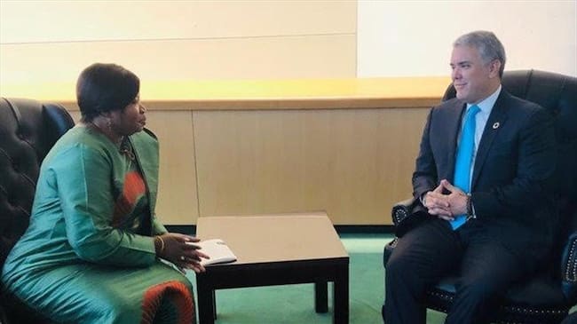 Duque en su reunión con fiscal de la Corte Penal Internacional. Foto: CPI
