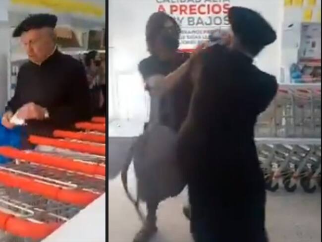 Sacerdote agredió a personas que le reclamaron por no usar tapabocas en un D1. Foto: Captura de pantalla Twitter