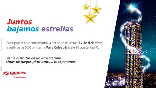 Cascada de pólvora en Noche de Velitas en la Torre Colpatria. Foto: Redacción Comercial