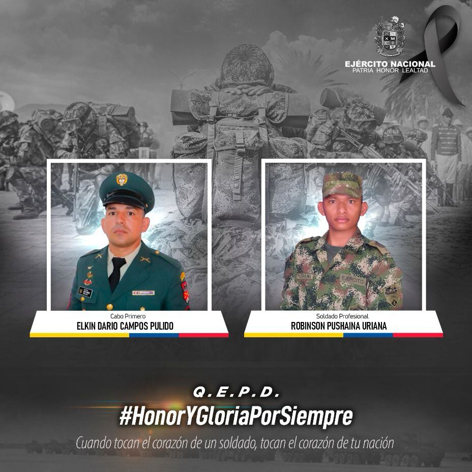 Dos militares muertos tras combates contra Clan del Golfo en zona rural de Riohacha. Foto: Suministrada.
