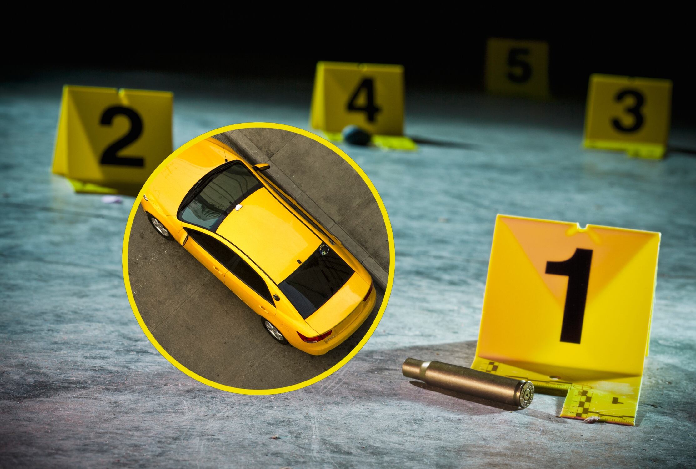 Taxi y escena del crimen. Foto: Getty Images. 
