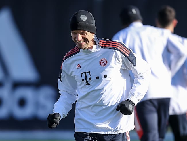 Thomas Müller en el entrenamiento del Bayern Múnich
