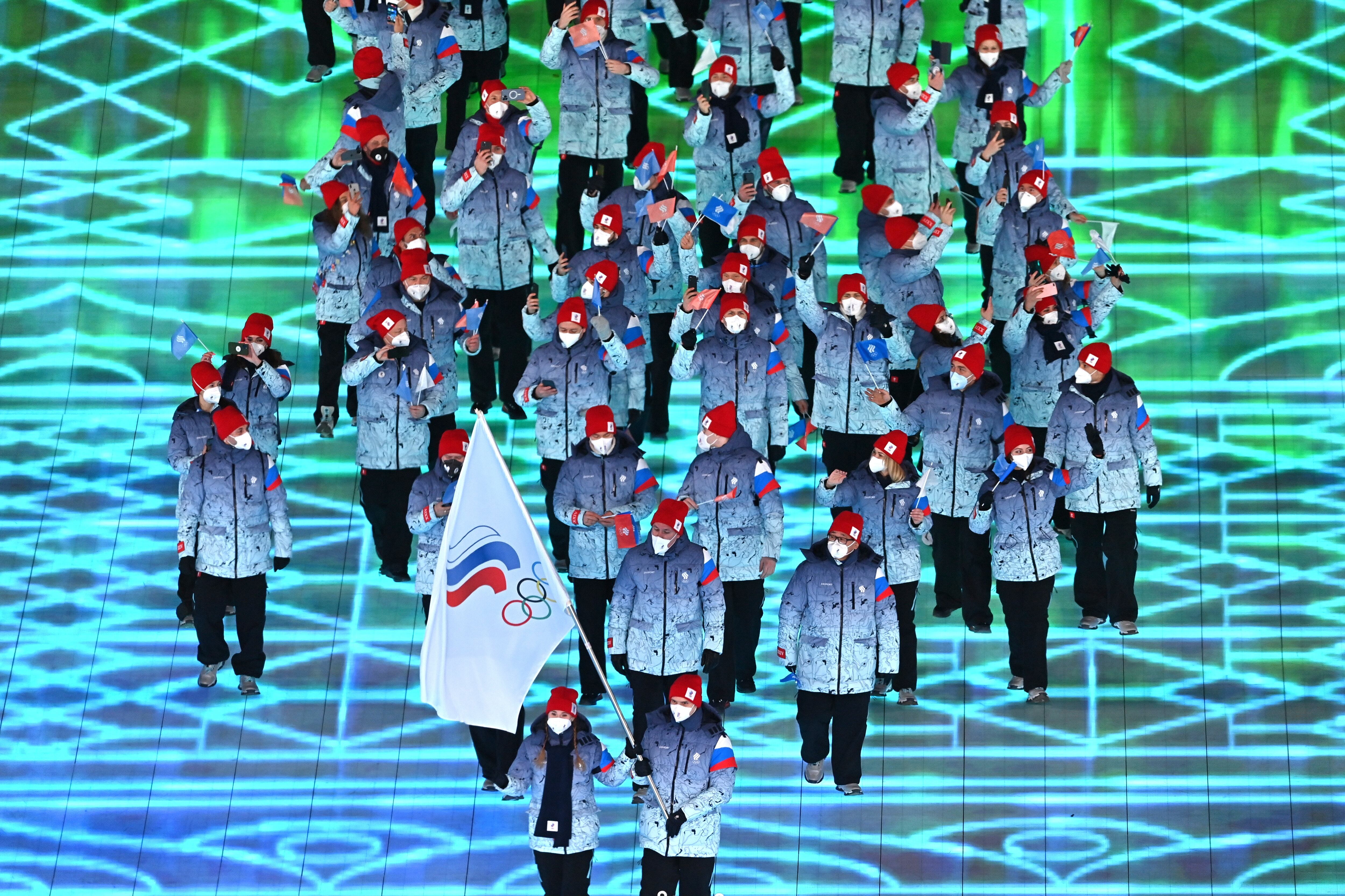 Beijing , China - 4 February 2022: Russia athletes during the opening ceremony of the Beijing 2022 Winter Olympic Games at National Stadium in Beijing, China. (Photo By Ramsey Cardy/Sportsfile via Getty Images)