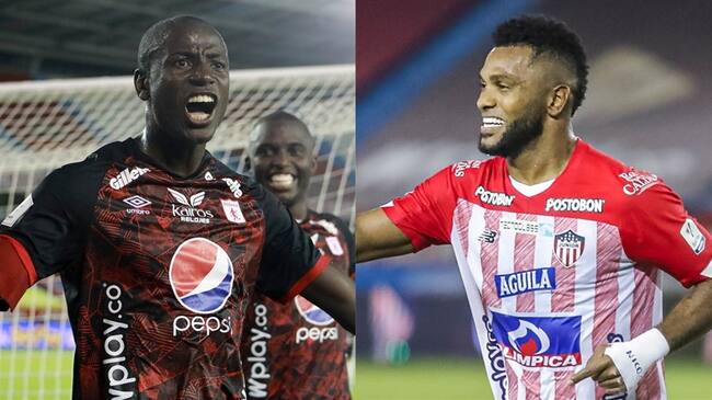 Adrián Ramos, delantero del América de Cali y Miguel Ángel Borja del Junior de Barranquilla. Foto: Colprensa - Cortesía Dimayor