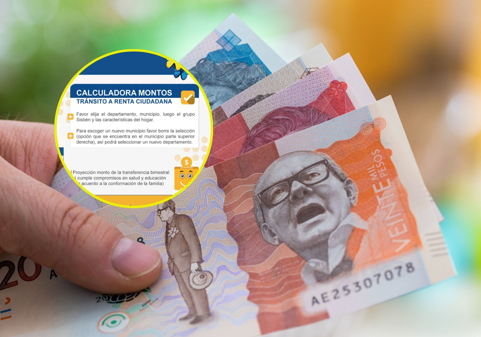 Dinero y Calculadora de Renta Ciudadana. Foto: Getty Images / captura de pantalla Calculadora de Renta Ciudadana