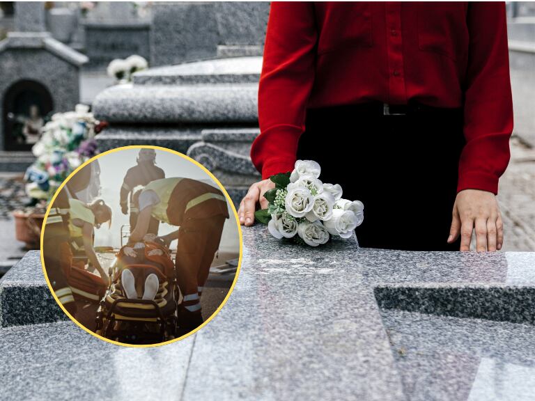 Persona en el cementerio / Bomberos atendiendo una emergencia (Getty Images)