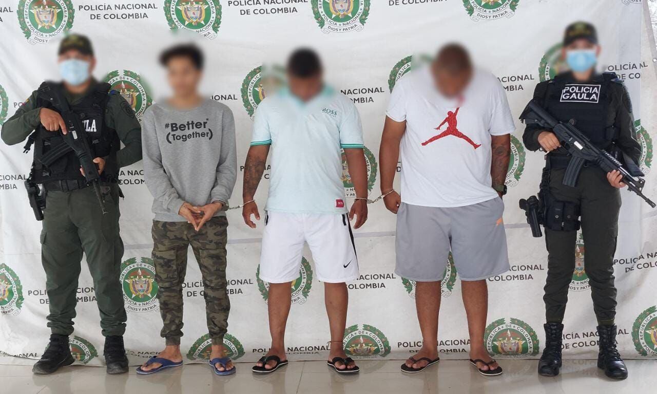 Presuntos extorsionistas del Clan del Golfo en Córdoba. Foto: prensa Policía Nacional.