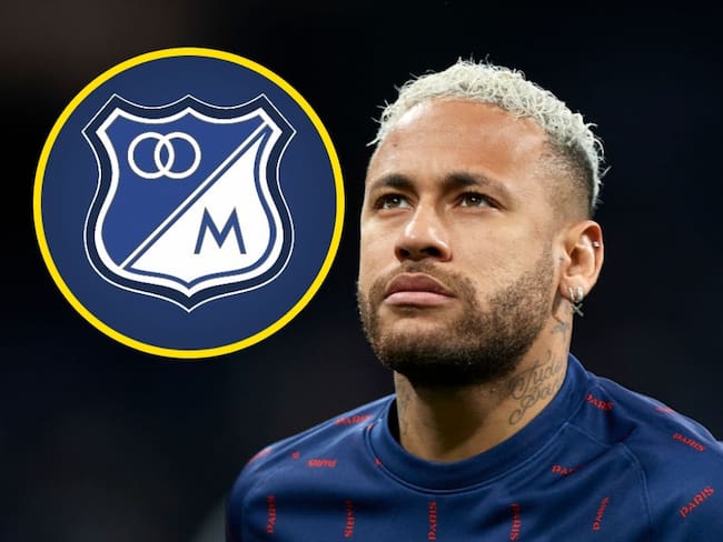 Escudo de Millonarios y Neymar Jr. Foto: X @MillosFCoficial / (Photo by Silvestre Szpylma/Quality Sport Images/Getty Images)