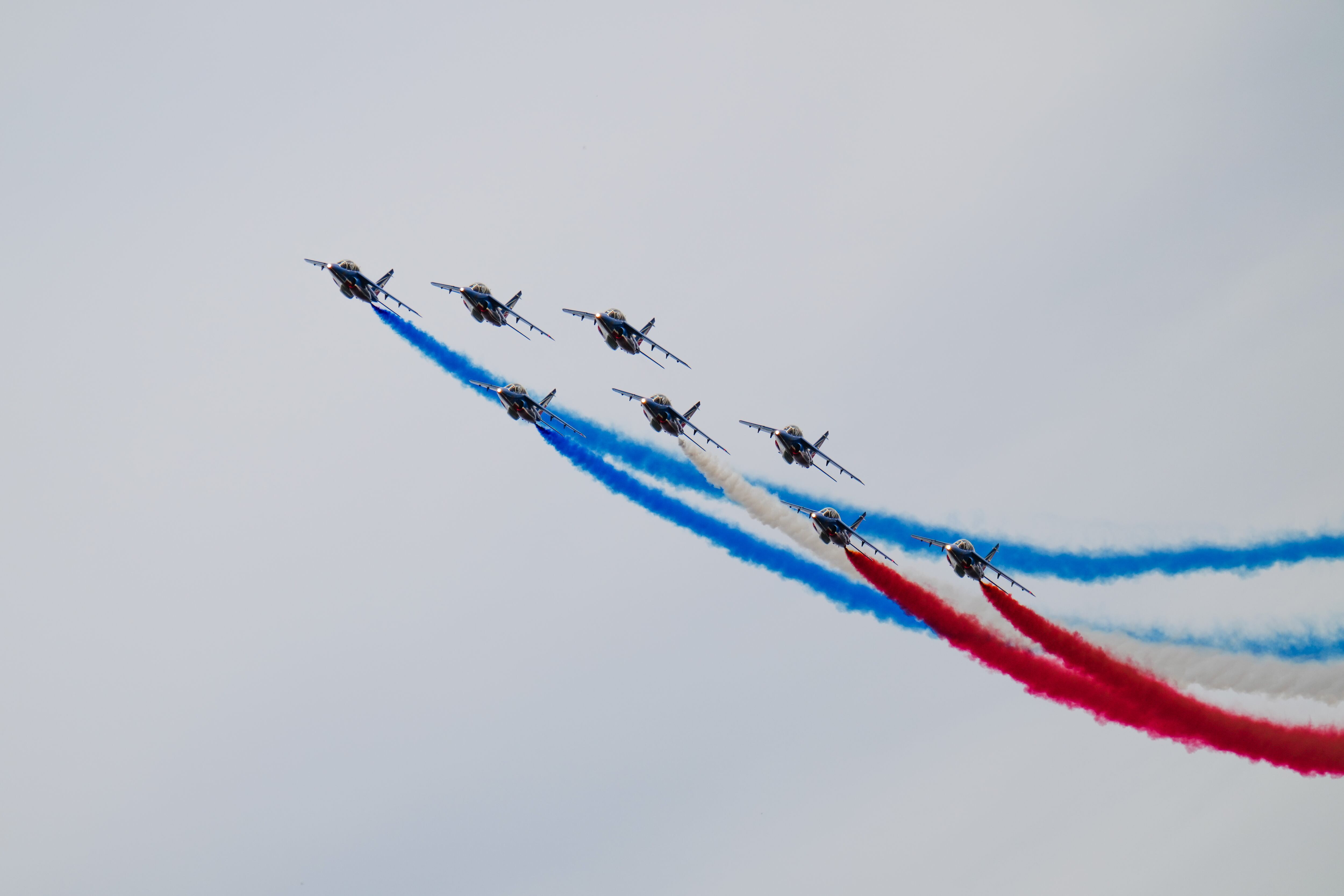 CANNES, FRANCE - MAY 18: The Patrouille de France fly over le Palais des Festivals the screening of "Top Gun: Maverick" during the 75th annual Cannes film festival at Palais des Festivals on May 18, 2022 in Cannes, France. (Photo by Edward Berthelot/Getty Images)