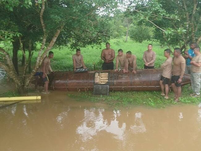 En río Caguán encuentran semisumergible para traficar droga. Foto: Fuerzas Militares