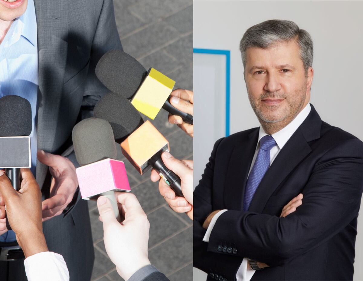 Micrófonos y Werner Zitzmann, director de la Asociación Colombiana de Medios | Foto: GettyImages y Linkedin