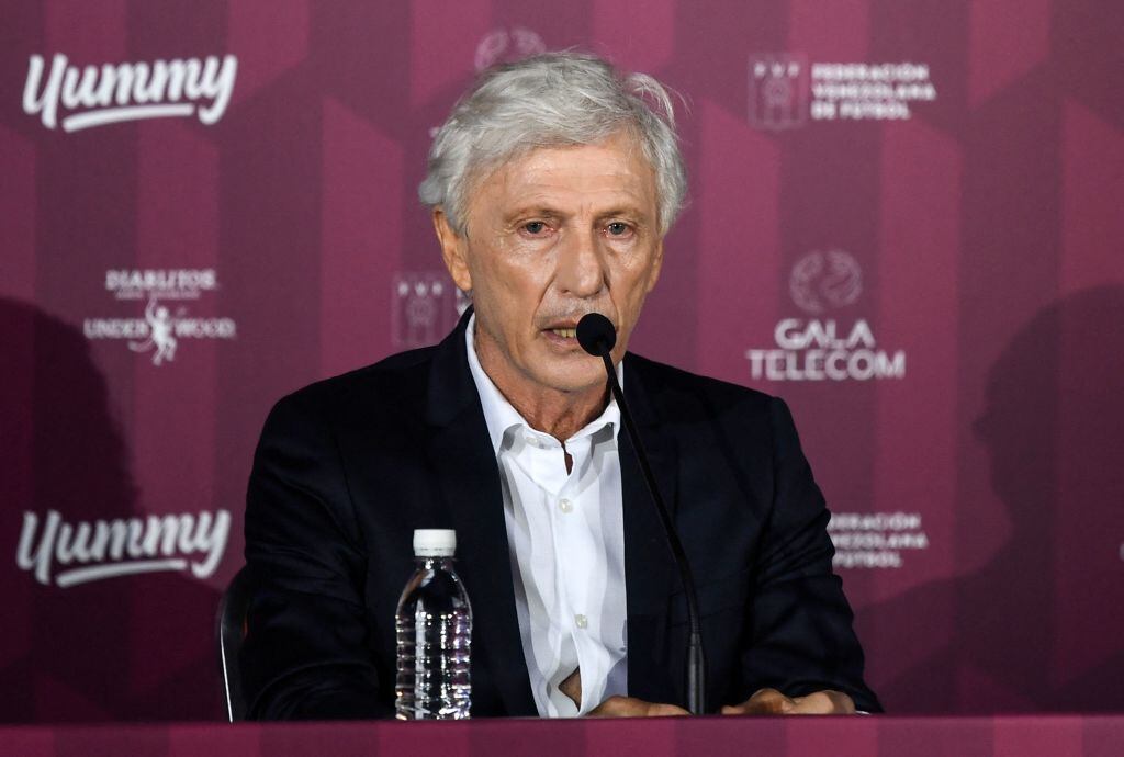 Argentine Jose Nestor Pekerman speaks after being presented as the new coach of the Venezuelan national football team, in Caracas on November 30, 2021. (Photo by Yuri CORTEZ / AFP) (Photo by YURI CORTEZ/AFP via Getty Images)