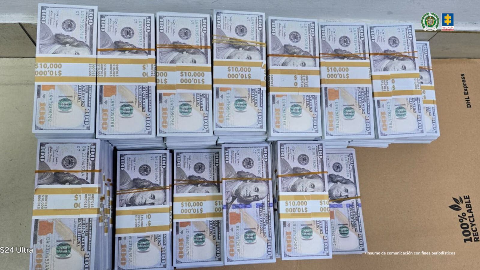 Dólares incautados. Foto: suministrada. 