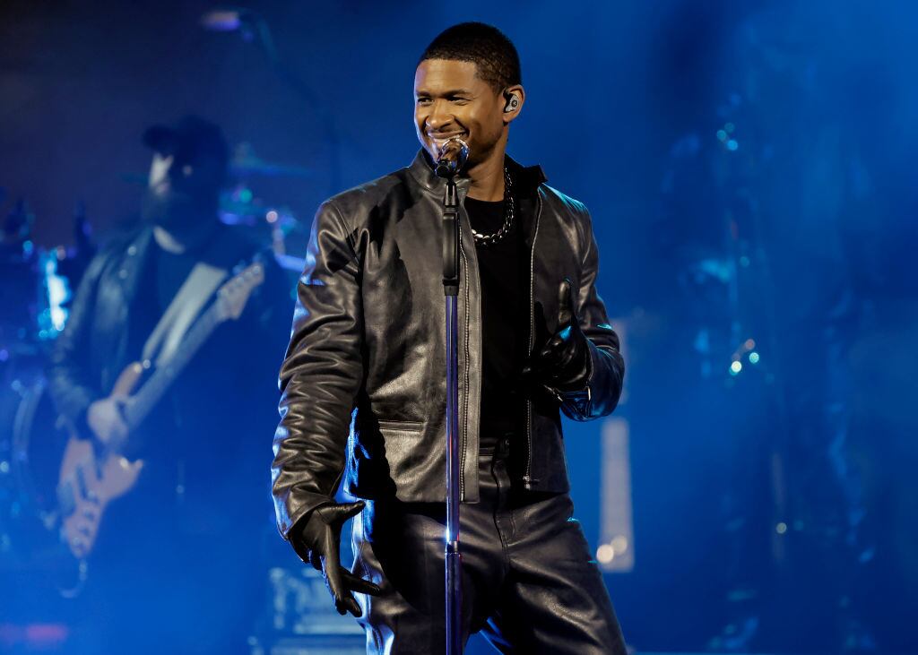 INGLEWOOD, CALIFORNIA: (FOR EDITORIAL USE ONLY) In this image released on August 2, Usher performs onstage during a taping of iHeartRadio’s Living Black 2023 Block Party in Inglewood, California. (Photo by Kevin Winter/Getty Images for iHeartRadio )