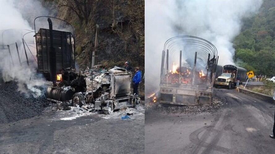 Epl incinera vehículos en Norte de Santander. Foto: Cortesía