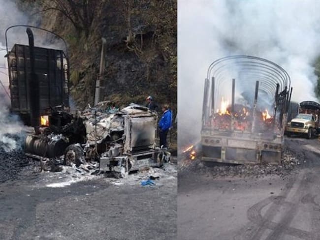 Epl incinera vehículos en Norte de Santander. Foto: Cortesía