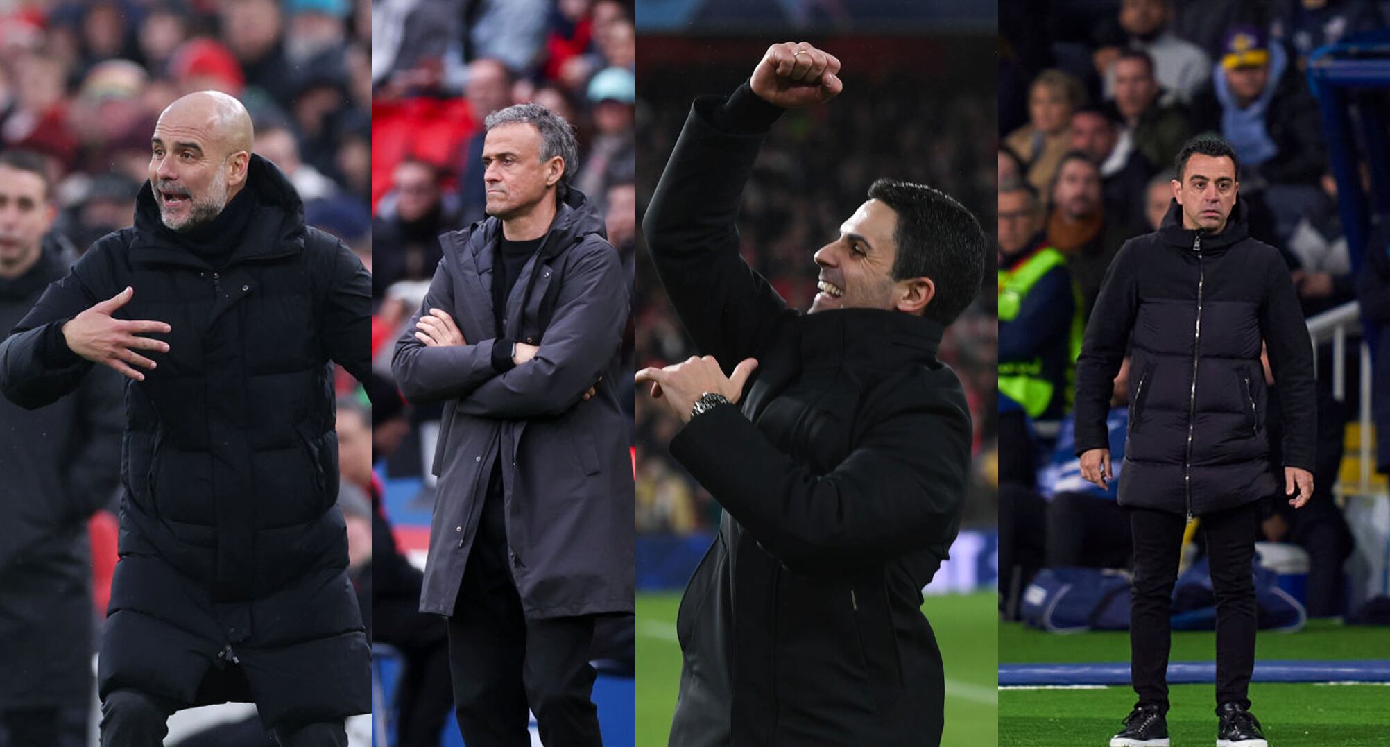 Pep Guardiola-Luis Enrique- Mikel Arteta- Xavi Hernandez. Fotos tomadas de Getty Images.