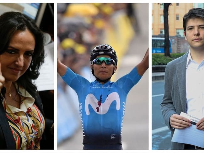 Miguel Uribe y María Fernanda Cabal se &quot;descacharon&quot; al momento de celebrar la victoria del ciclista colombianos.. Foto: Colprensa y Getty Images