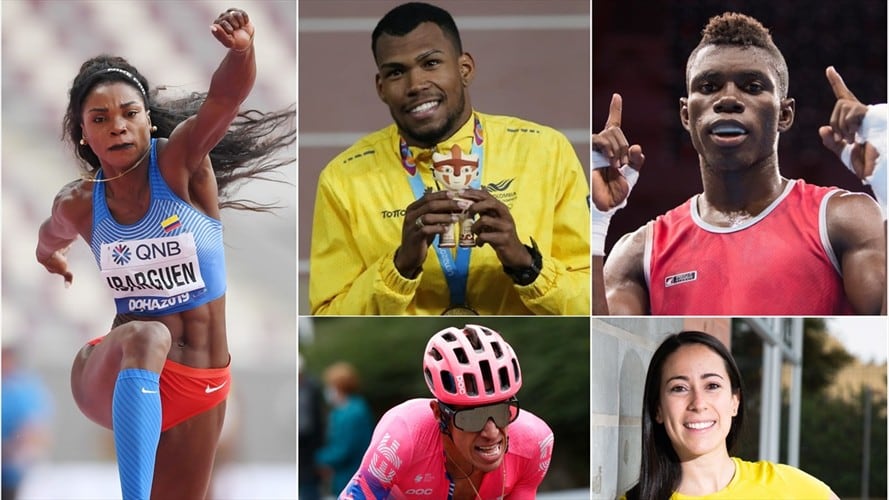 Caterine Ibargüen, Anthony Zambrano, Yuberjen Martínez, Rigoberto Urán y Mariana Pajón. Foto: Matthias Hangst/Getty Images - Maximiliano Blanco/Getty Images - Colprensa - Cortesía COC - Bas Czerwinski/Getty Images