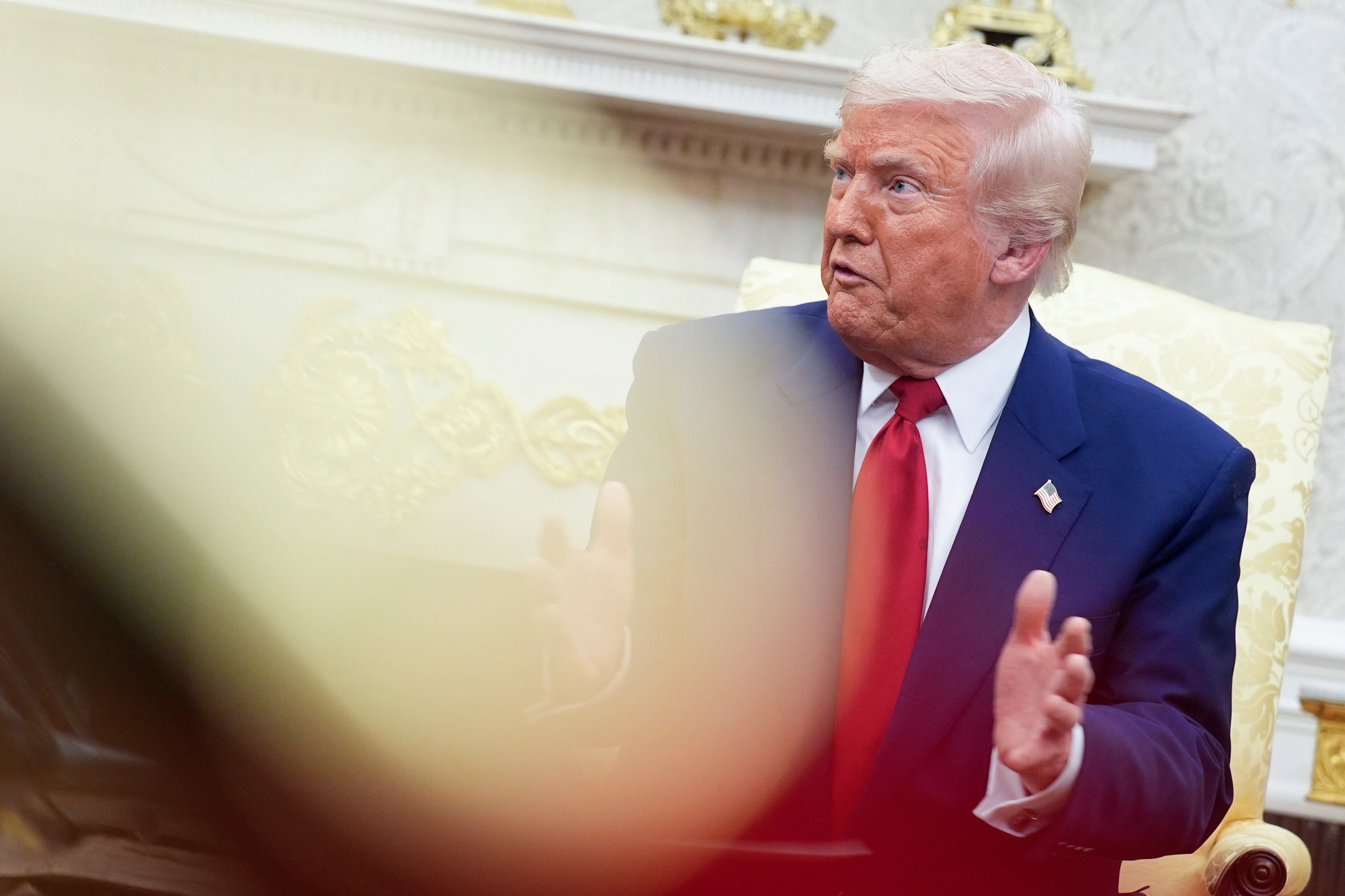 Presidente de Estados Unidos, Donald Trump, en la reunión con el primer ministro israelí, Benjamín Netanyahu. FOTO: EFE/EPA/YURI GRIPAS / POOL
