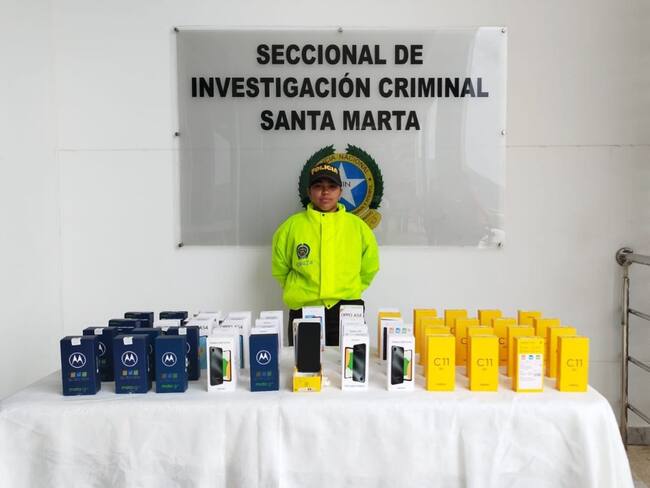 Celulares recuperados/ Policía Metropolitana de Santa Marta