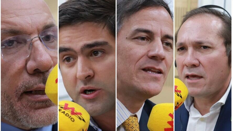 Las diversas posiciones sobre la objeción de la JEP: Hoyos asegura que hay que acabarla, Sanguino que se debe respetar; Nieto que se debe ajustar; y Barreras que se debe mantener.. Foto: W Radio