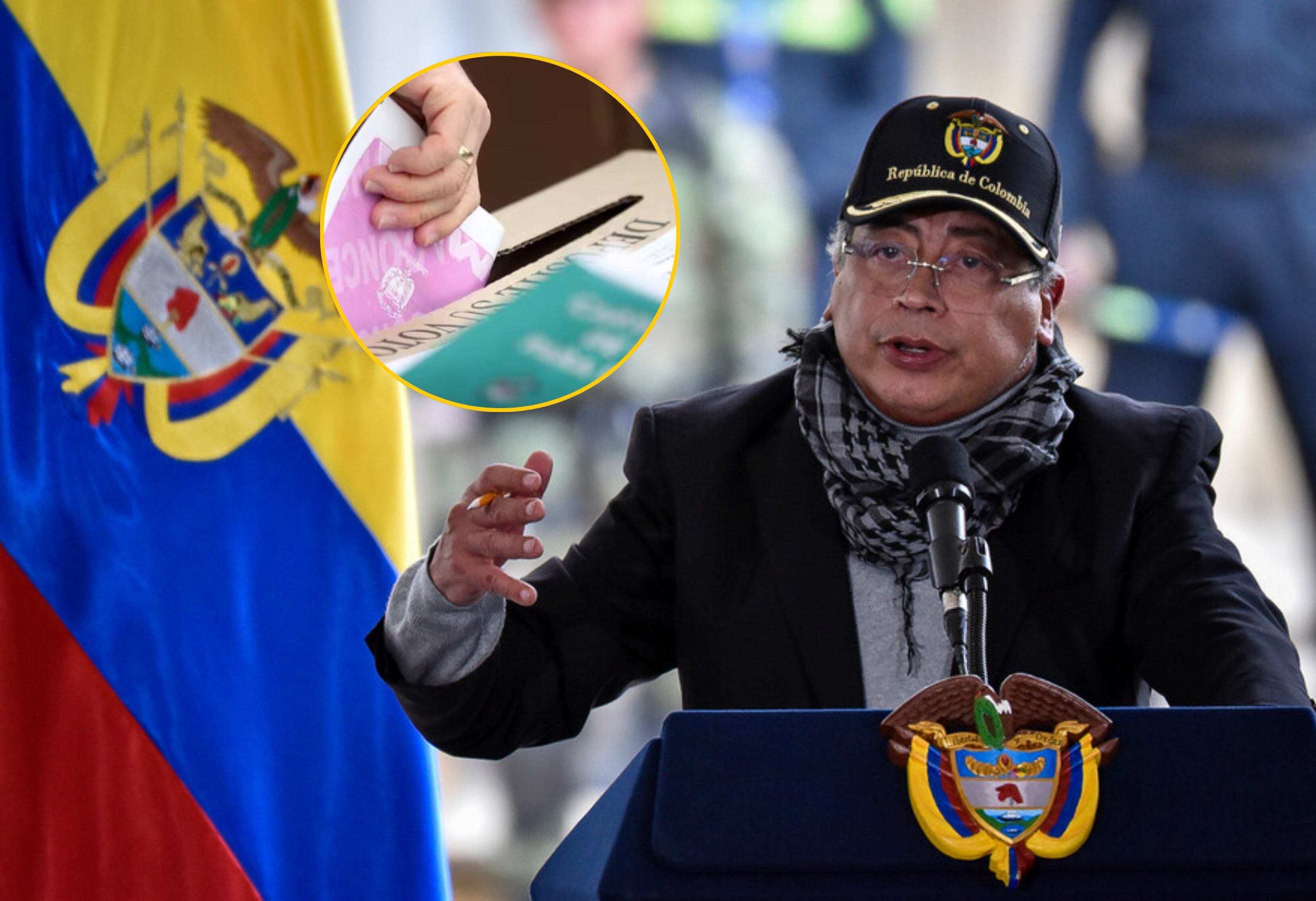 Presidente de la República, Gustavo Petro, e imagen de consulta popular. Foto: Colprensa - Cristian Bayona / Archivo