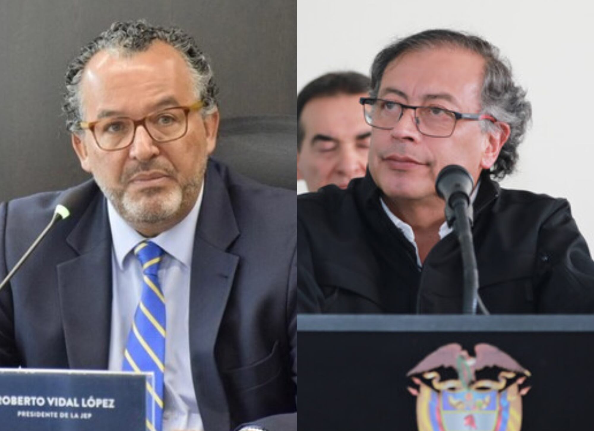 Roberto Carlos Vidal y Gustavo Petro. Foto: (Cortesía JEP) / (Alexa Rochi - Presidencia)