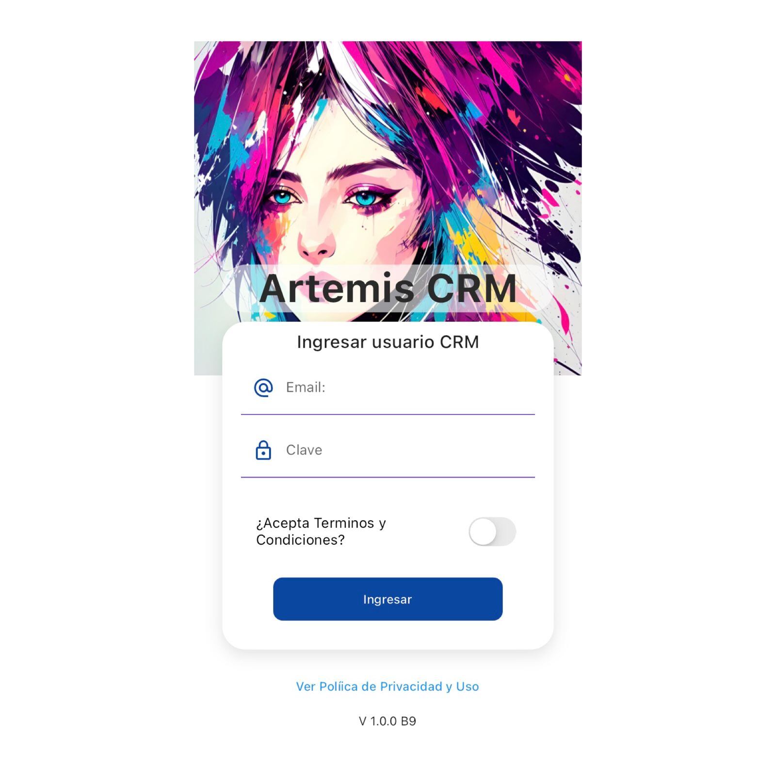 Foto: Interfaz App Artemis CMR
