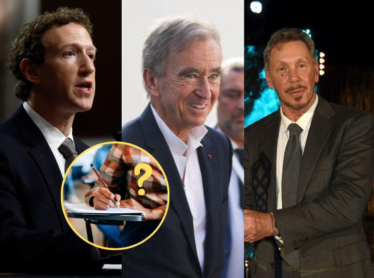 Mark Zuckerberg, Bernard Arnault y Larry Ellison (Getty Images)