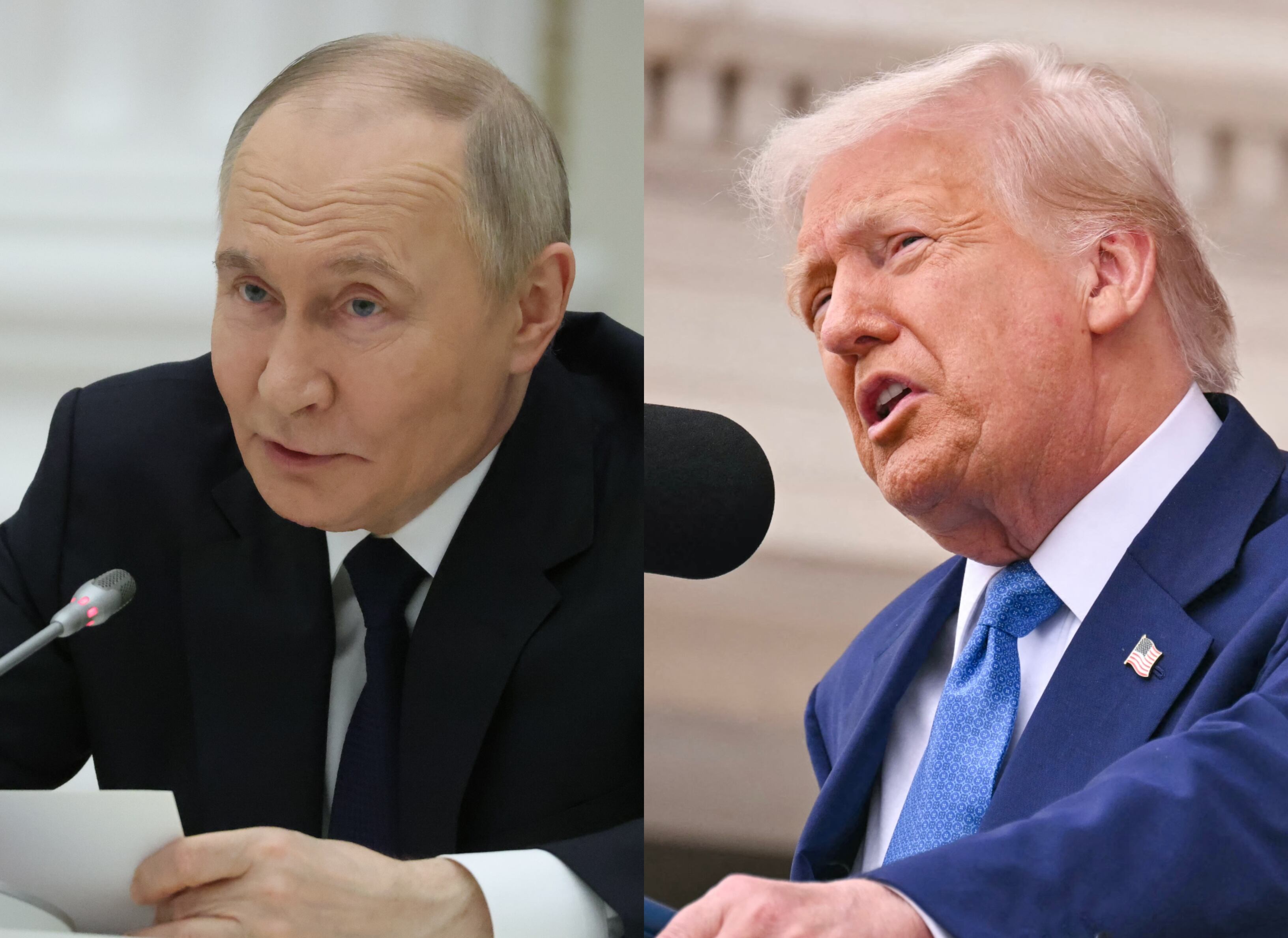 Presidente de Rusia, Vlodímir Putin. FOTO: Contributor/Getty Images. // Presidente estadounidense, Donald Trump. FOTO: SAUL LOEB/AFP via Getty Images