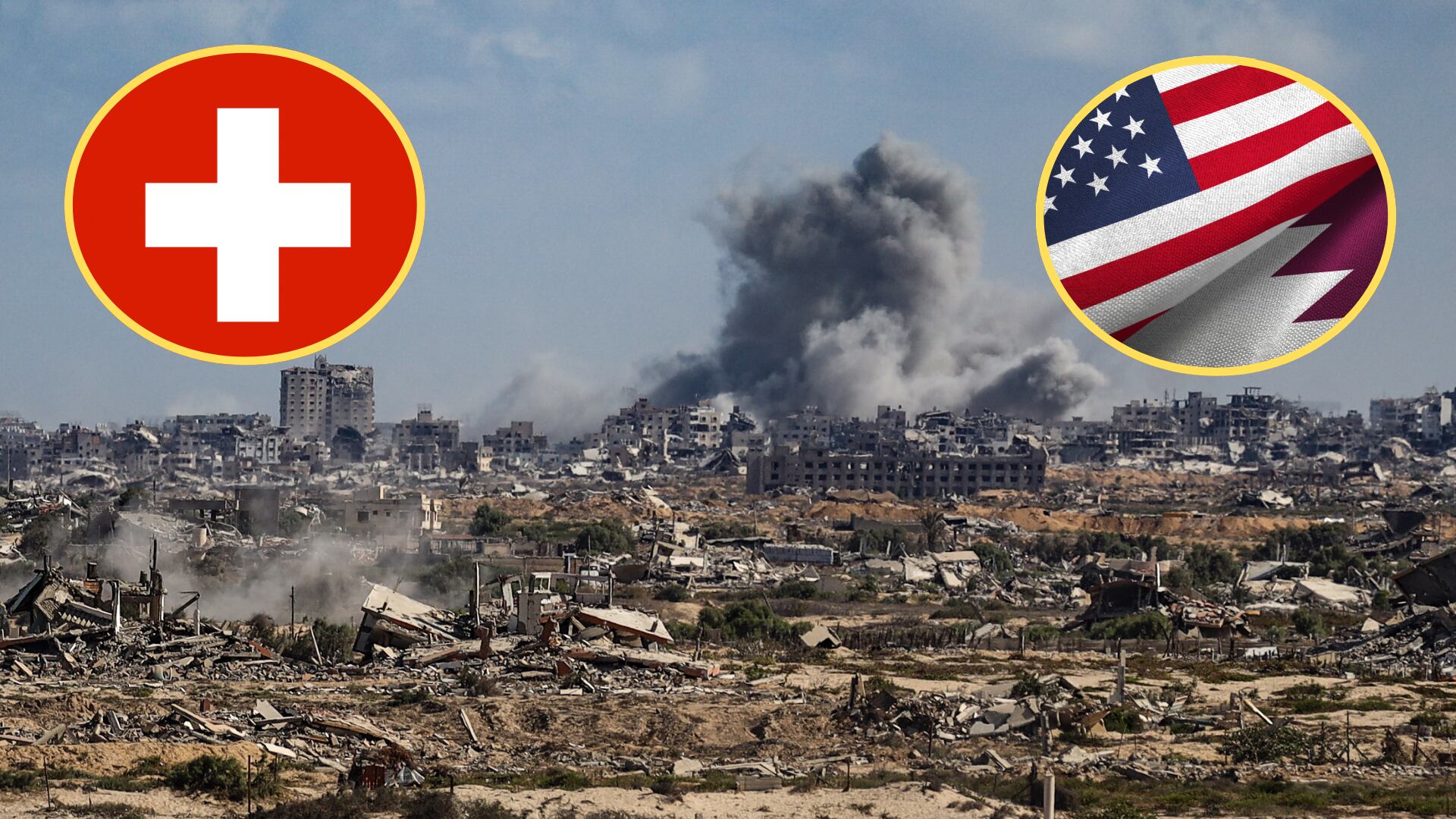 Gaza, Suiza, Estados Unidos y Qatar. Foto de Gaza: Khames Alrefi/Anadolu. Fotos: Getty Images.