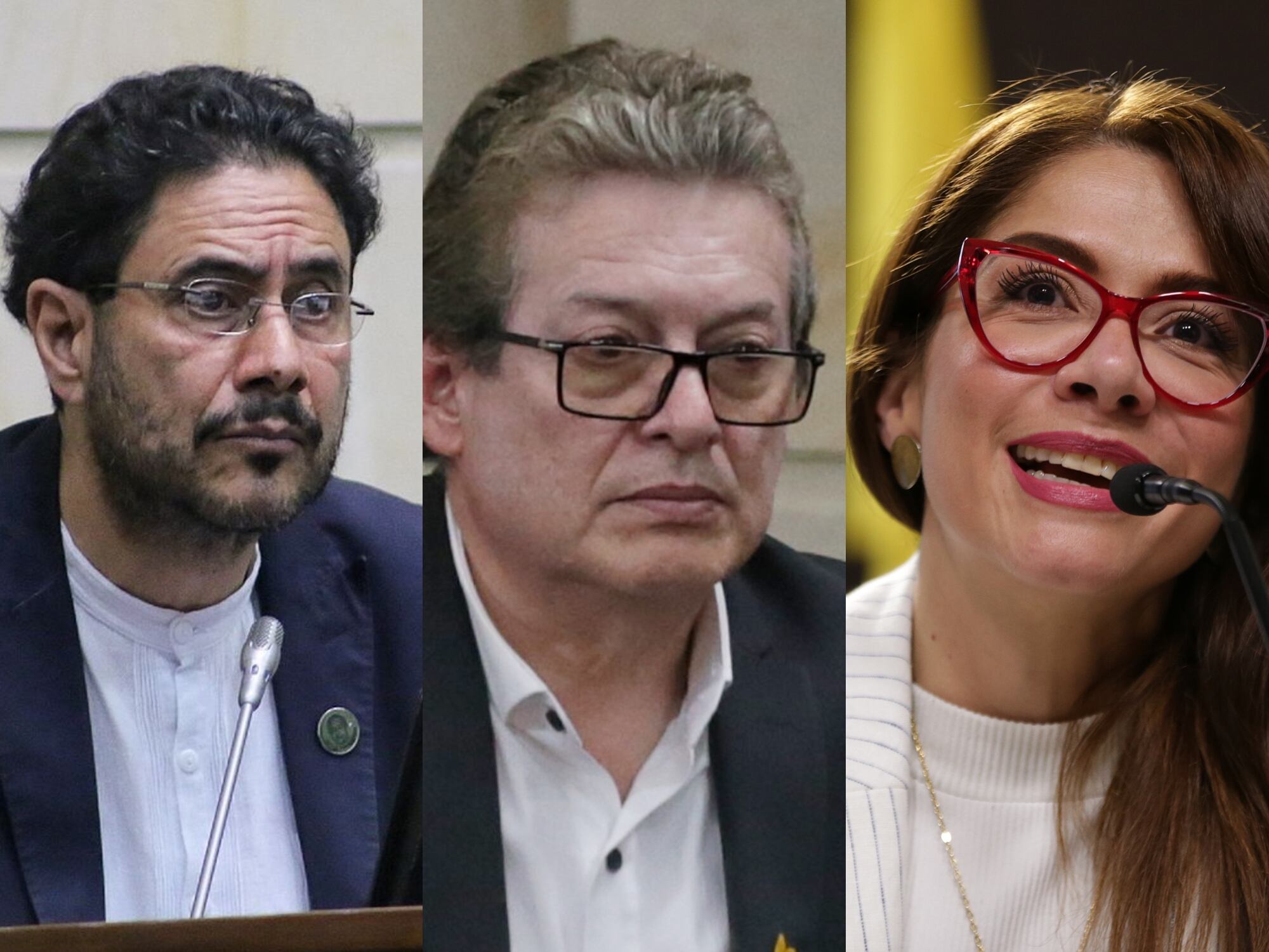 Representantes del Pacto Histórico Iván Cepeda y Alirio Uribe, y Catherine Juvinao de la Alianza Verde. Fotos: Colprensa.