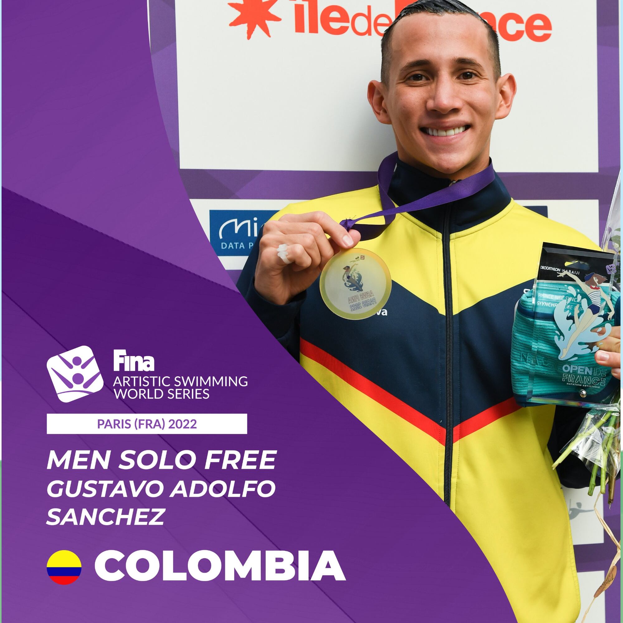 Gustavo Sánchez se convierte en el primer colombiano en conseguir una medalla de oro en natación artística. Foto: