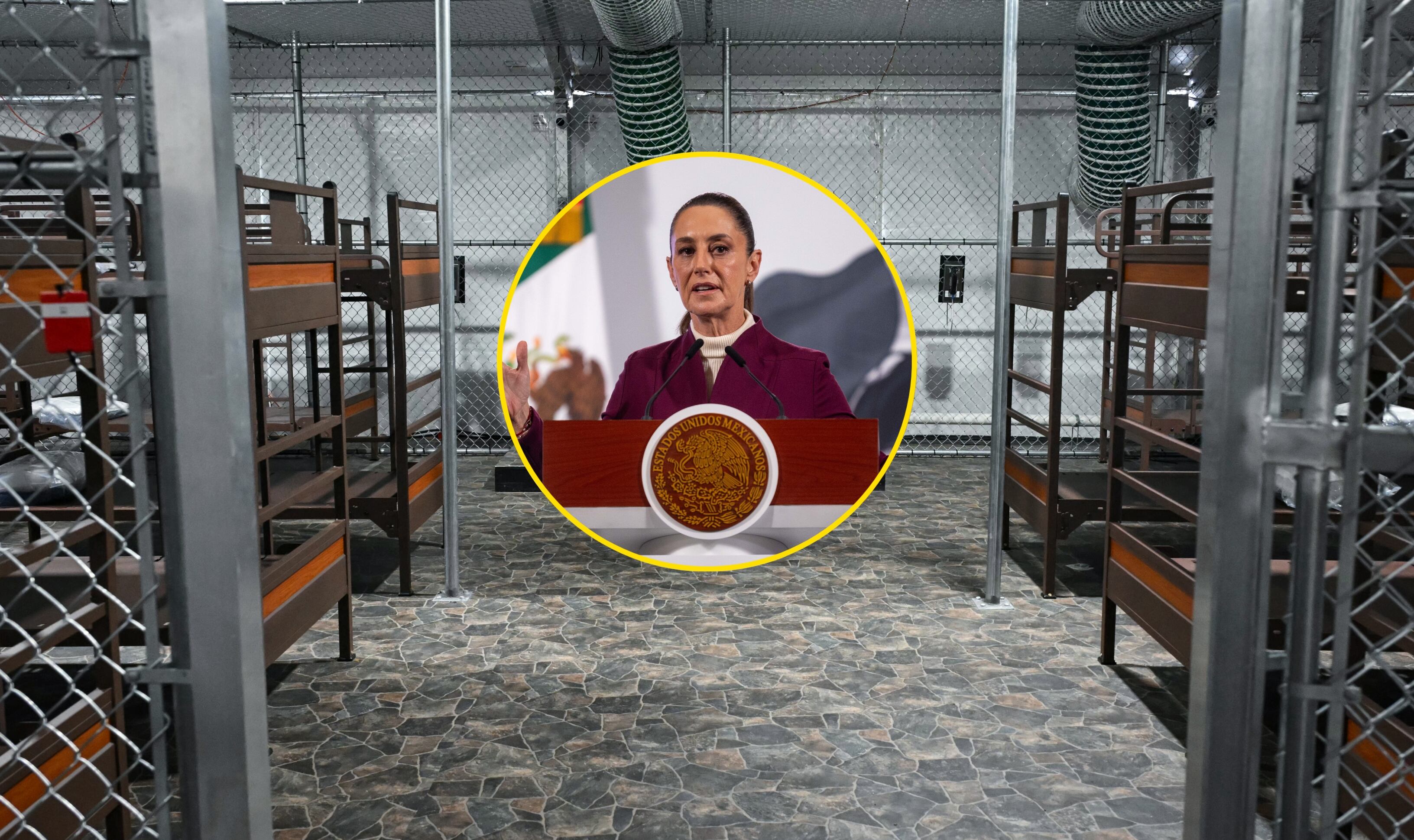 Centro de detención, Alligator Alcatraz. FOTO: ANDREW CABALLERO-REYNOLDS/AFP via Getty Images.// Claudia Sheinmbaum. FOTO: Juan Abundis/ObturadorMX/Getty Images
