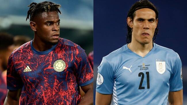 Atacante colombiano Duván Zapata y delantero uruguayo Edinson Cavani. Foto: Rogerio Florentino/Getty Images - Wagner Meier/Getty Images