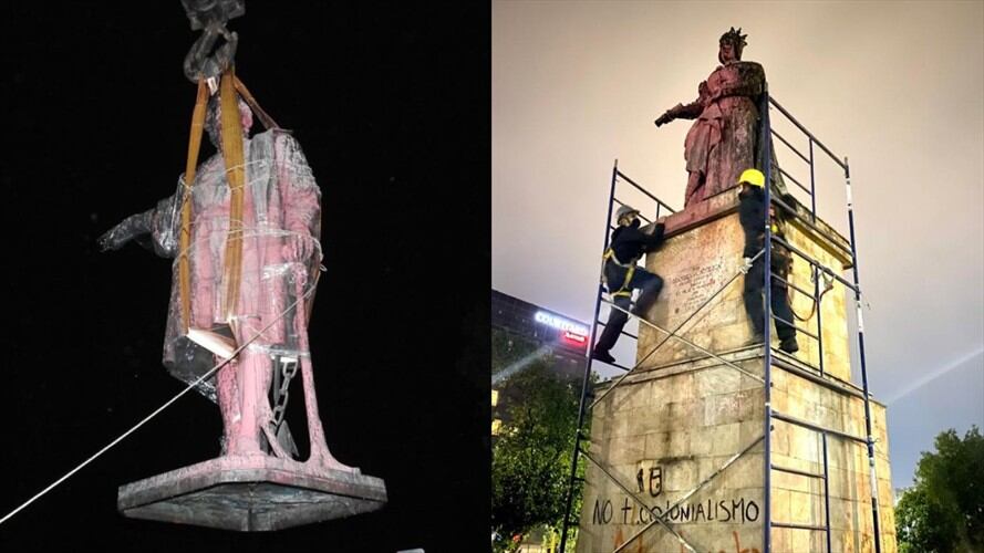 El Ministerio de Cultura realizó el desmonte y traslado de las esculturas del ‘Monumento a Isabel la Católica y Cristóbal Colón’. Foto: Proporcionadas por Paula Bolívar