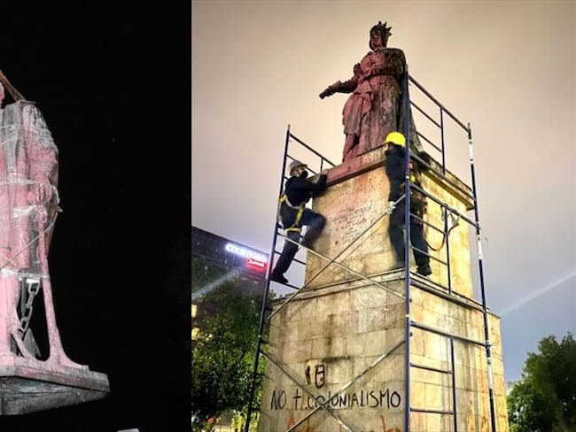 El Ministerio de Cultura realizó el desmonte y traslado de las esculturas del ‘Monumento a Isabel la Católica y Cristóbal Colón’. Foto: Proporcionadas por Paula Bolívar