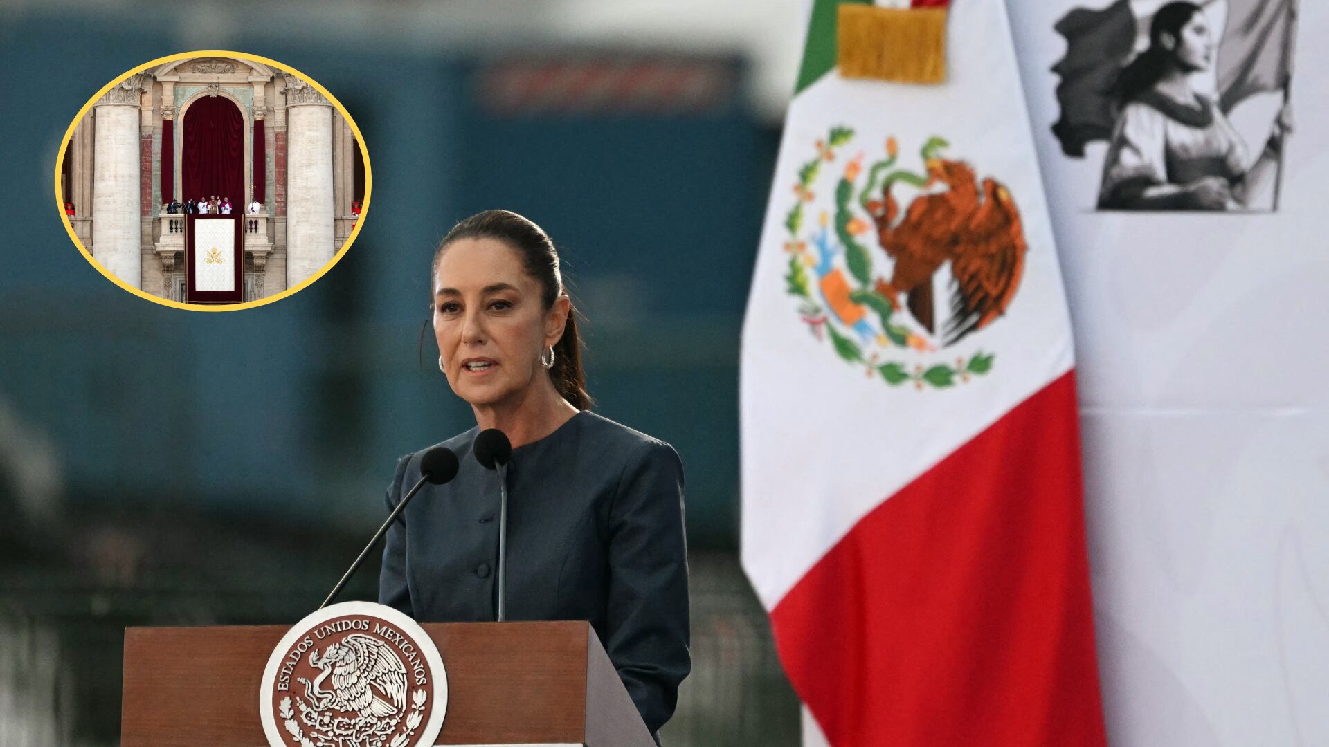 Claudia Sheinbaum. Foto: YURI CORTEZ/AFP via Getty Images - Valcon del Vaticano. Foto: Dan Kitwood/Getty Images.